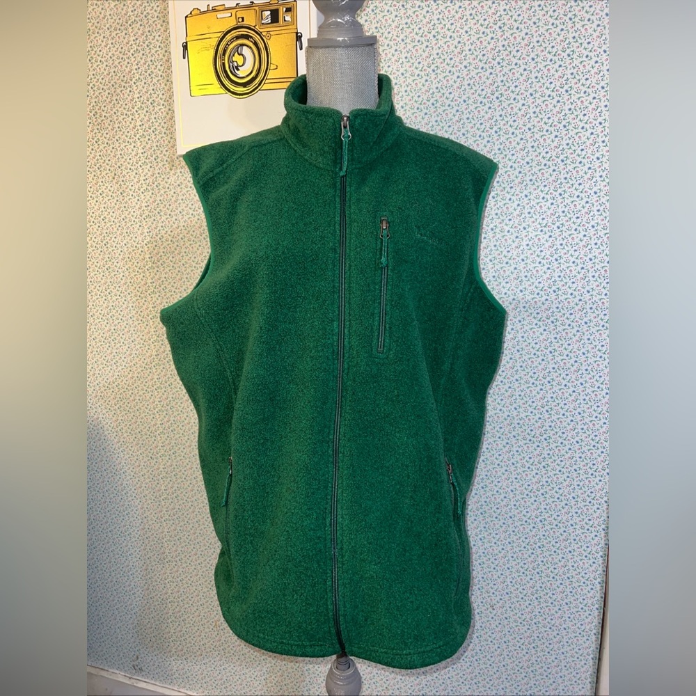 L.L.Bean Mens Green Fleece Full Zip Sleeveless Polartec Pockets Vest XL TALL